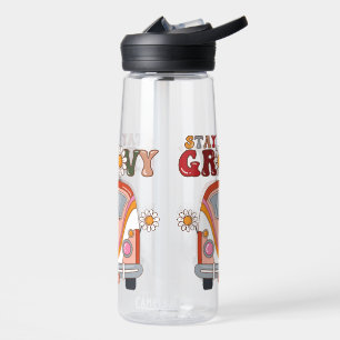 Boho Daisy Flowers Retro Groovy Floral design Water Bottle