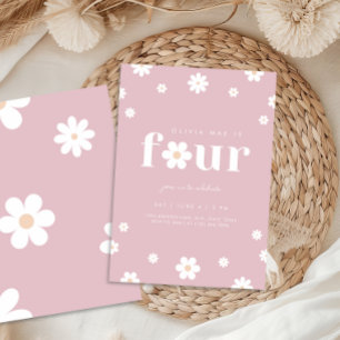Boho Daisy Fourth Birthday Invitation