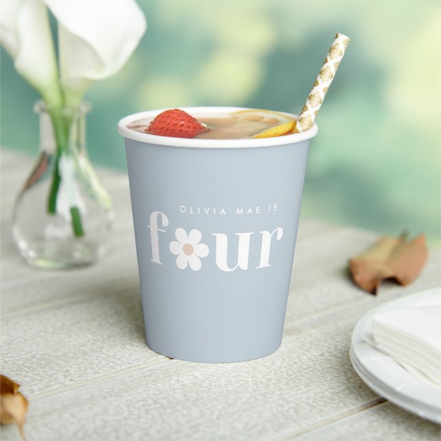 Boho Daisy Fourth Birthday Party Paper Cup (Insitu)