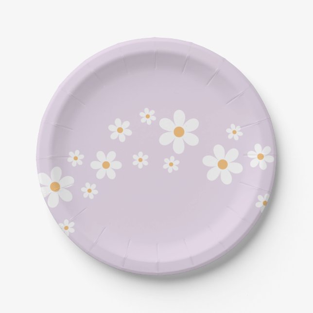 boho Daisy lilac Baby Shower Paper Plates (Front)