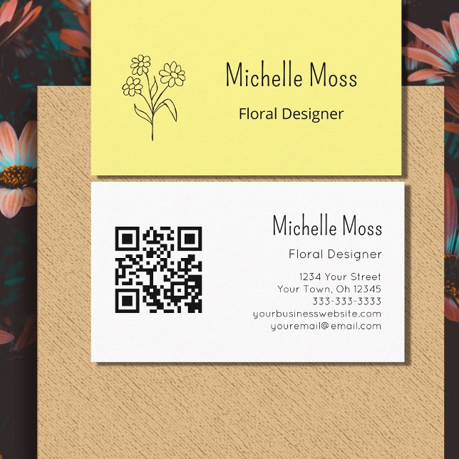  Boho Daisy QR code Yellow Floral Designer   Business Card (Creator Uploaded)