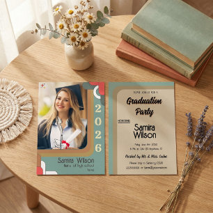 Boho Daisy Retro Sage Green Photo 2026 Graduation Invitation