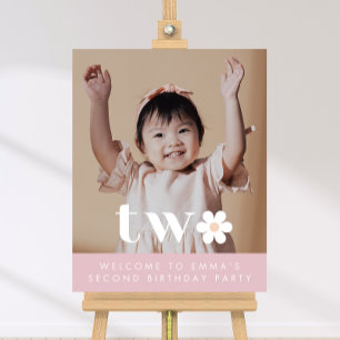 Boho Daisy Second Birthday Photo Welcome Sign