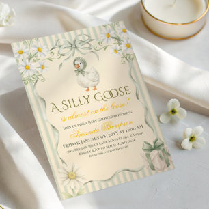 Boho Daisy Silly Goose Green Neutral Baby Shower Invitation