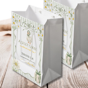 Boho Daisy Silly Goose Sage Green Baby Shower Medium Gift Bag