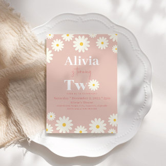 Boho Daisy Two Floral Pink Bohemian 2nd Birthday Invitation