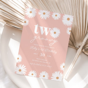 Boho Daisy Two Groovy 2nd Birthday Party Invitation