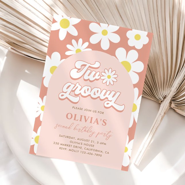 Boho Daisy Two Groovy 2nd Birthday Party Invitation (Creator Uploaded)