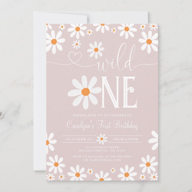 Boho Daisy Wild One 1st Birthday Invitation (Front)
