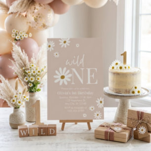 Boho Daisy Wild One First Birthday Invitation