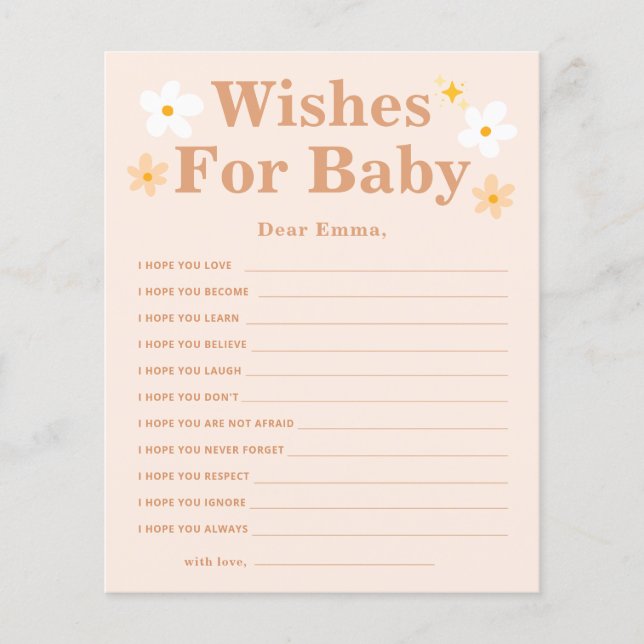 Boho Daisy wishes for baby advice cards (Front)