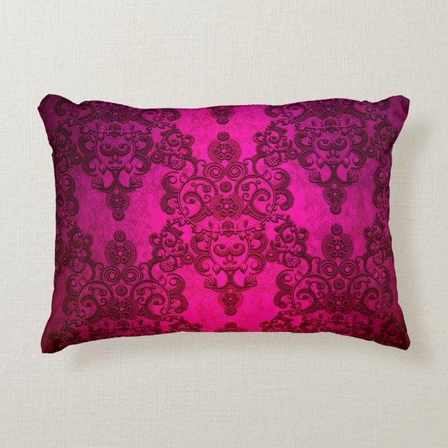 Boho Damask Deep Glowing Pink Victorian Style Decorative Cushion (Front)