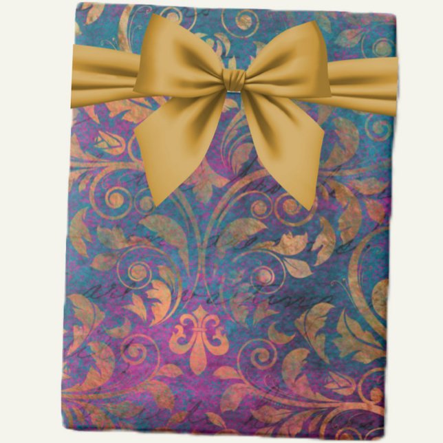 Boho damask elegant purple blue gold   wrapping paper (Creator Uploaded)