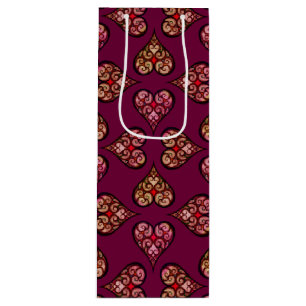Boho Damask Heart Pattern Elegant Feminine Chic Wine Gift Bag