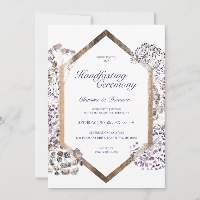 Boho Dandelion Floral Pagan Handfasting Invitation (Front)