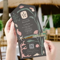 Boho Dark Beach Seashell Wedding QR RSVP