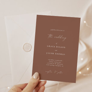 Boho Dark Brunt Orange Minimalist Wedding  Invitation