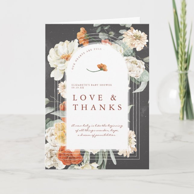 Boho Dark Floral Greenery | Baby Shower Thank You (Front)