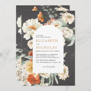 Boho Dark Floral Greenery Botanical Wedding Invitation