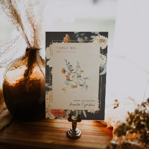 Boho Dark Floral Greenery Botanical   Wedding Table Number