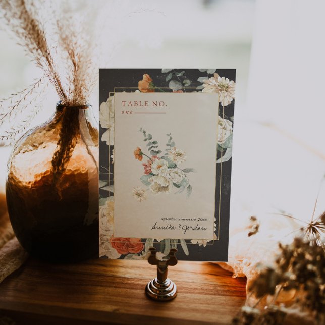 Boho Dark Floral Greenery Botanical | Wedding Table Number (Creator Uploaded)