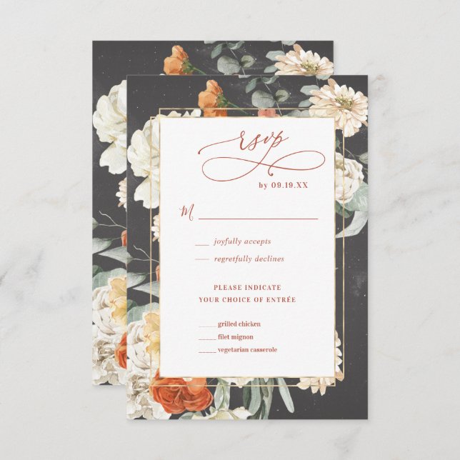 Boho Dark Floral | Wedding RSVP (Front/Back)