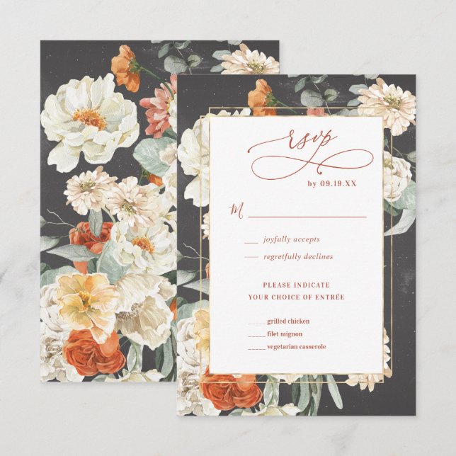 Boho Dark Floral | Wedding RSVP Card (Front/Back)