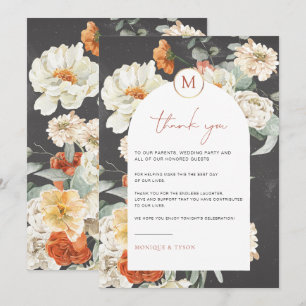 Boho Dark Floral Wedding Table Thank You Card