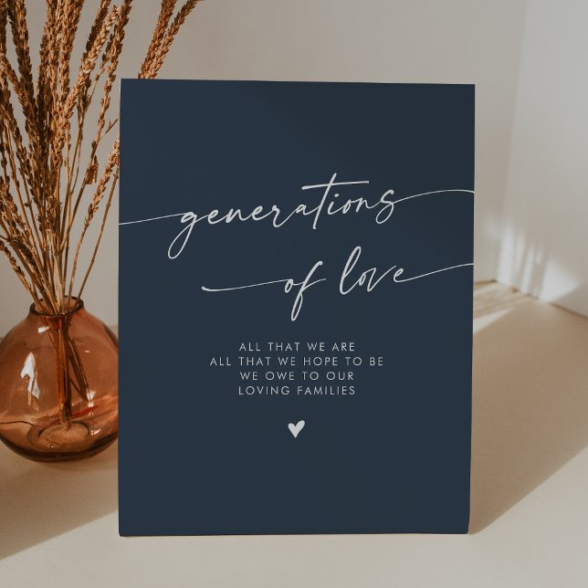 Boho Dark Navy Blue Generations of Love Wedding Pedestal Sign (Creator Uploaded)