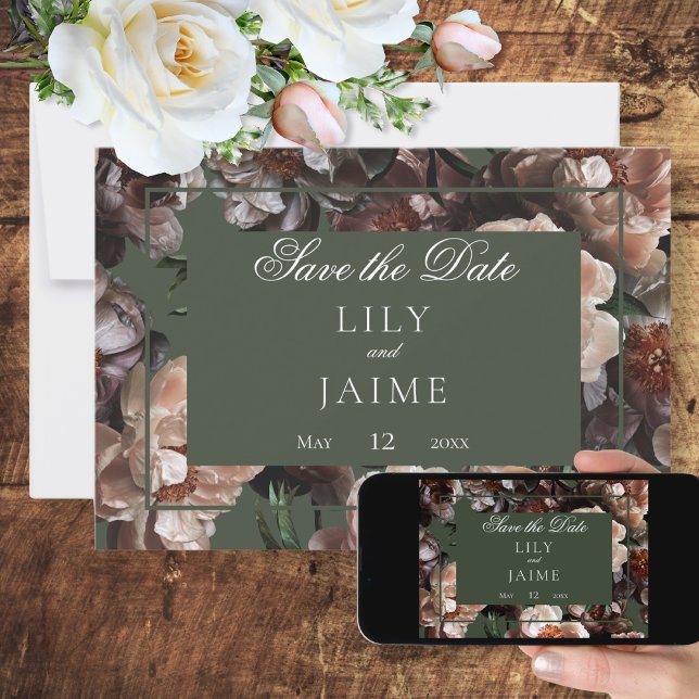 Boho Dark Peony Flowers  Modern Wedding Save The Date (Creator Uploaded)