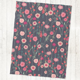 Boho Dark Plymouth Flowers Modern Painting Fleece Blanket