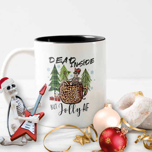 Boho Dead Inside Rustic Funny Christmas Two-Tone Coffee Mug (Creator Uploaded)