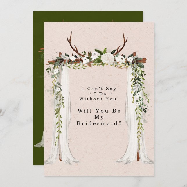 Boho Dear Antlers Canopy Will You Be My Bridesmaid Invitation (Front/Back)