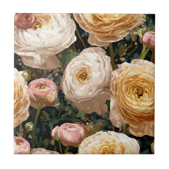 Boho Decorative Ranunculus Tiles  For Hallway Wall (Front)