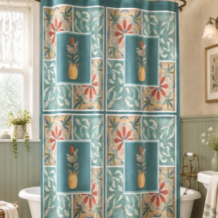 Boho Decorative Tile (Floral) Shower Curtain