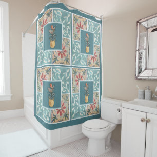 Boho Decorative Tile (Floral) Shower Curtain