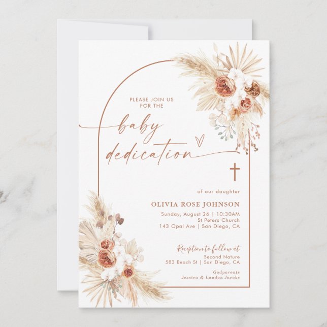 Boho Dedication Invite | Pampas Grass Boho Baptism (Front)