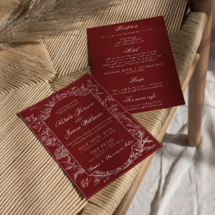 Boho Deep Red Floral Burgundy All In One Wedding Invitation