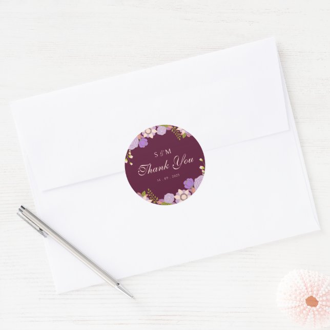 Boho Deep Wine Party Favours Floral Wedding Classic Round Sticker (Envelope)