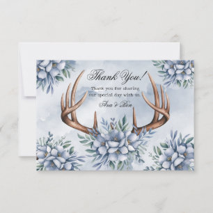 Boho Deer Antler Dusty Blue Floral Thank You