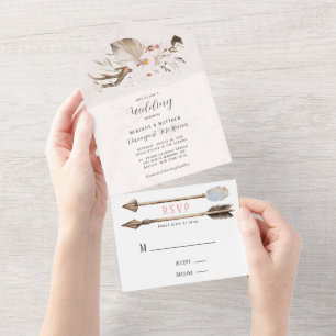 Boho Deer Antlers Arrow And Feathers Wedding All I In One Invitation