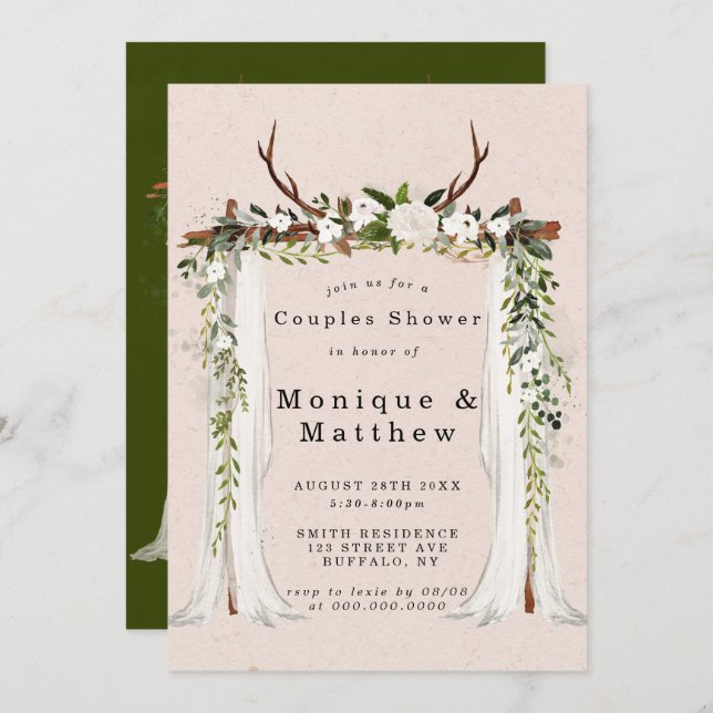 Boho Deer Antlers Canopy Couples Shower Invitation (Front/Back)