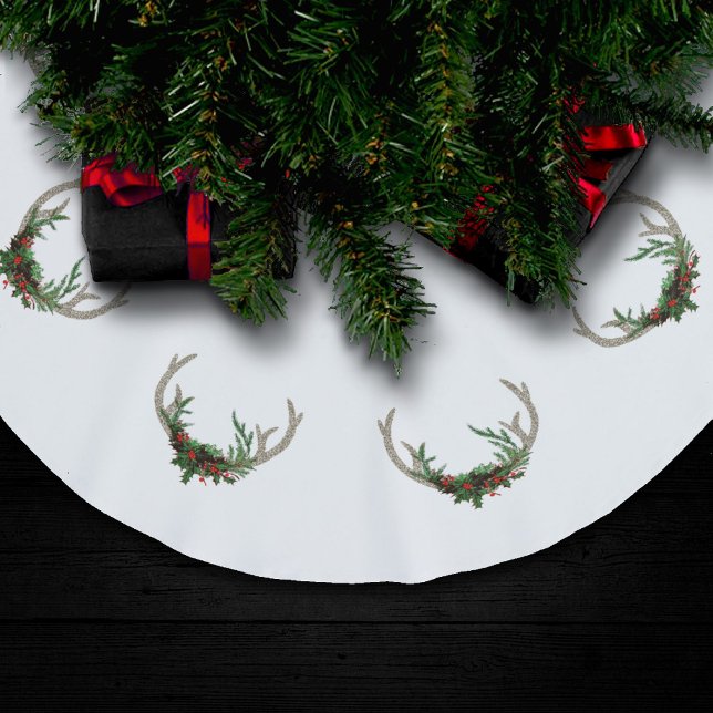 Boho Deer Antlers | Rustic Red Christmas Floral Brushed Polyester Tree Skirt (Creator Uploaded)