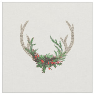 Boho Deer Antlers   Rustic Red Christmas Floral Fabric
