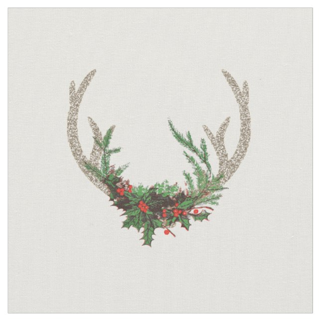 Boho Deer Antlers | Rustic Red Christmas Floral Fabric (Close Up)