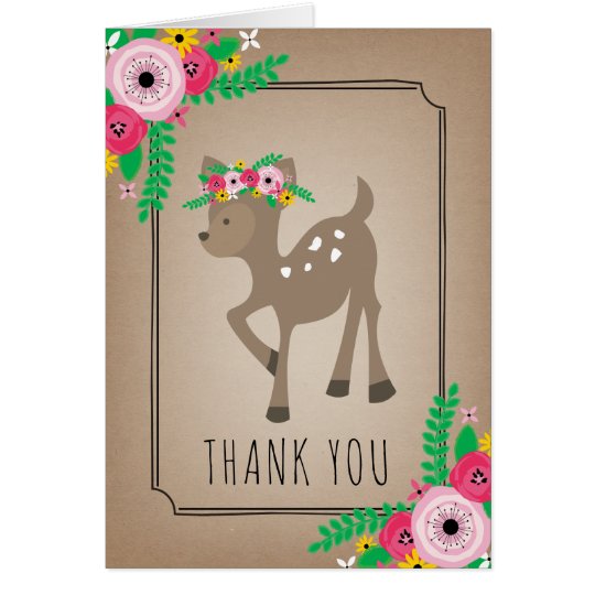 Boho Deer Baby Shower Thank You Brown Card