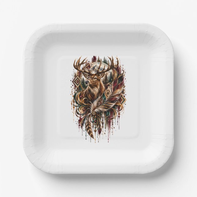 Boho Deer, Dreaming of Deer Paper Plate (Front)