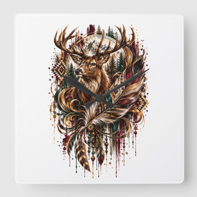 Boho Deer, Dreaming of Deer Square Wall Clock (Front)