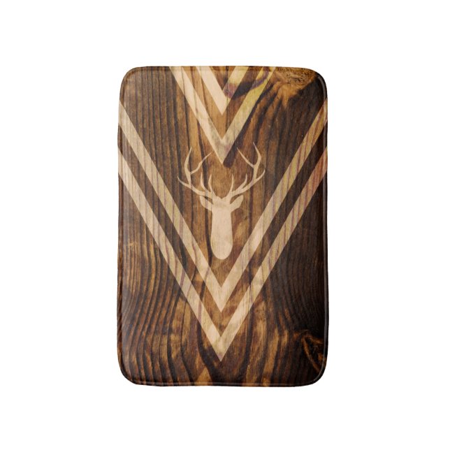 Boho deer on rustic wood bath mat (Front Vertical)