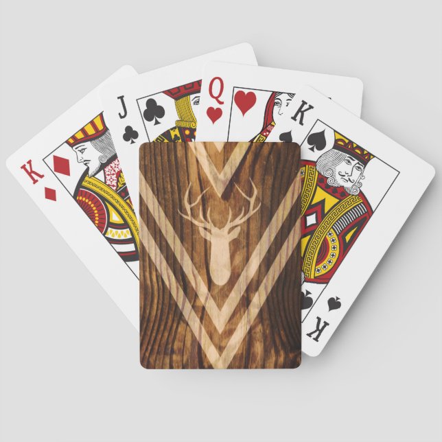 Boho deer on rustic wood playing cards (Back)